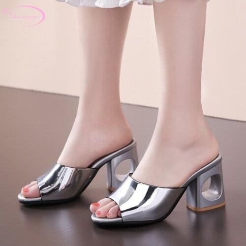 European nightclub style sexy peep toe summer house slippers fashion paint glitter gold silver black high-heeled women shoes