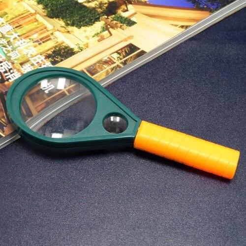 Dual Light 50Mm Racket Magnifying Glass 6X 10X Plastic Handheld Reading Book and Newspaper