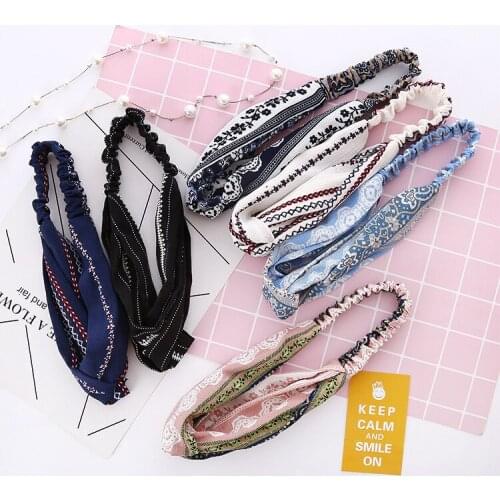 Retro Bohemian Hair Band Print Headbands Retro Cross Turban Headwear Bandanas HairBands Hair Accessory Headwrap for Women Girls