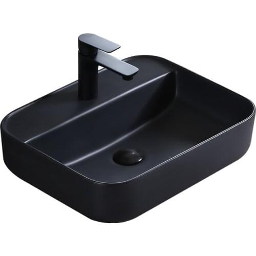 Modern Matte Black Washbasin with Drainers Rectangular Tabletop Basin Ceramic Bathroom Sink Household Products Art Vessel