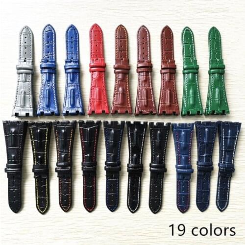 28mm Black Blue Gray Green Brown Red For AP Strap Genuine Leather Watch Band Bracelet with steel deployment Clasp 19 color tools