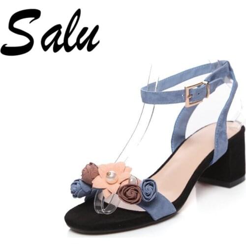 Salu New 2020 Basic Sandals Adult Kid Suede Leather Wedding Shoes Solid Buckle Strap Classics Black Fashion Sexy Sandals