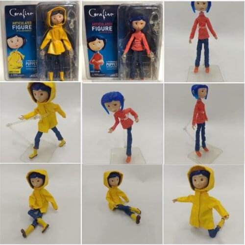 Coraline Doll NECA Articulated Figure In Striped Shirt Raincoat Sweater Toy LA Girl Present Gift for Christmas
