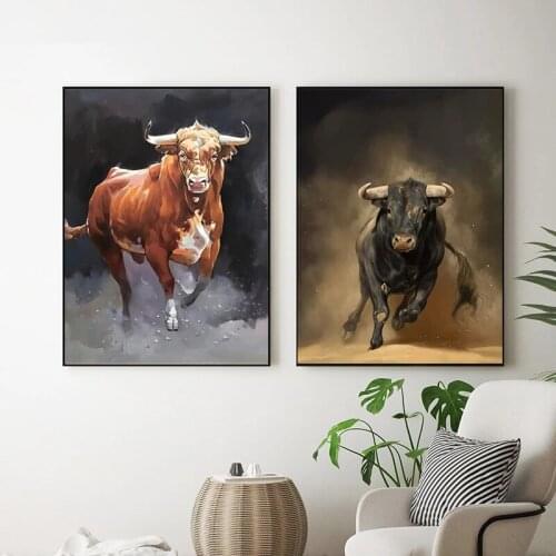 Modern Abstract Animal Colorful Bull Canvas Paintings Poster and Prints Wall Art Picture for Living Room Home Decor Cuadros