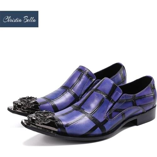 Christia Bella Fashion Purple Men Real Leather Shoes Gentleman Wedding Dress Shoes Pointed Toe Formal Business Leather Shoes Man
