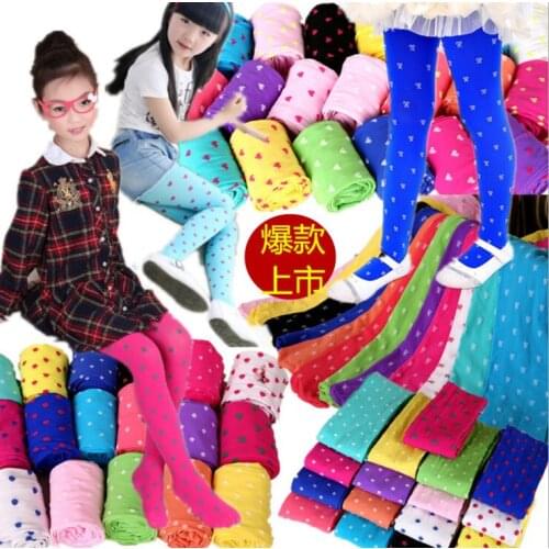 Spring and Summer Candy Colored Girls Dance Stockings Pantyhose Velvet Backing Printing Dots Butterfly Love Children Stockings