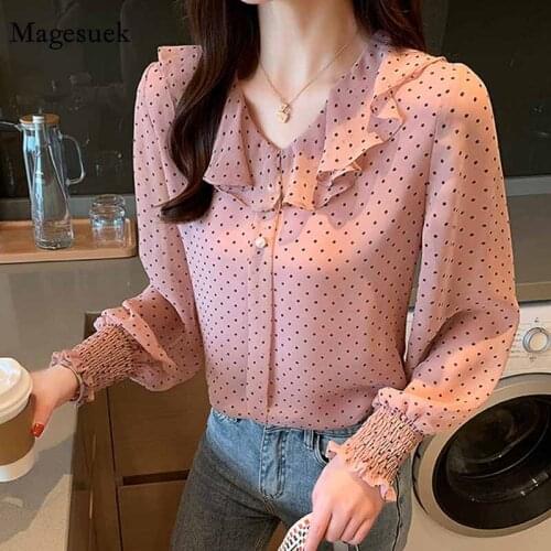 Elegant Sweet Ruffle Polka Dot Women Blouses Autumn Tops Chiffon Blouse Long Sleeve Bow Shirts Blusas Mujer De Moda 2020 6179 50