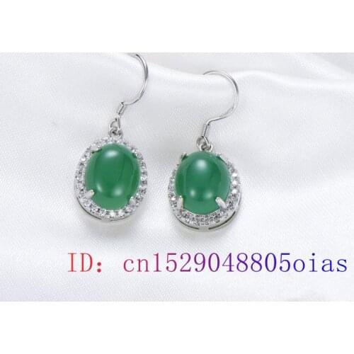 Green Jade Earrings Women Zircon Fashion Gemstone Natural Amulet Chalcedony Gifts 925 Silver Charm Jewelry Crystal
