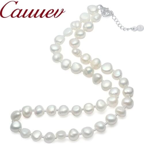 Cauuev Real Natural Freshwater Baroque Pearl Necklace For Women 9-10mm Pearl Jewelry with 925 Sterling Silver Jewelry Gift