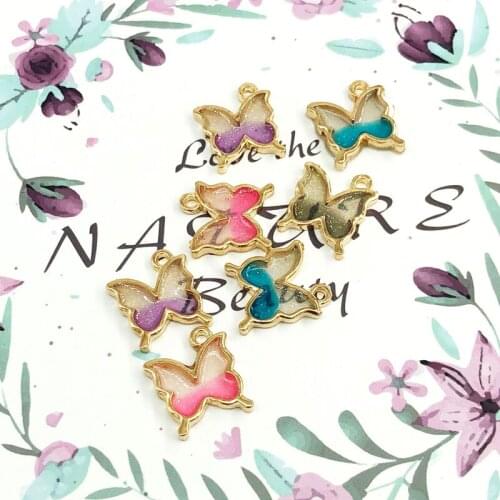10 pcs Insect Butterfly Enamel Charms Bracelet Fit DIY Gold Tone Metal Pendants Finding Handmade Earring Jewelry Accessory YZ142