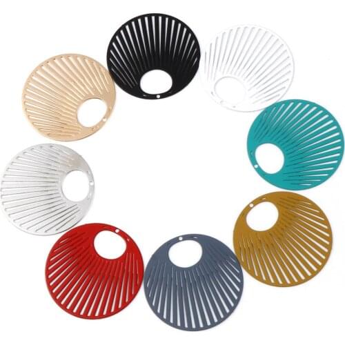 10 PCs Matel Stripe Painted Filigree Stamping Charms Hollow Round Pendants For DIY Jewelry Handmade Finding 3.1cm Dia