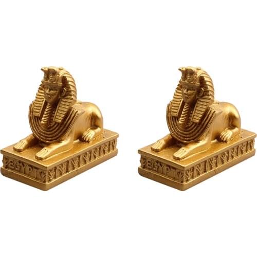 2pcs Egyptian Pharaoh Desktop Decor Resin Craft Adornment for Home (Golden)