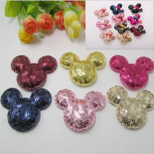 30pcs/lot 5X5.5CM Padded Shiny/Glittered Cat Head Appliques Mix Six Colors for Bows