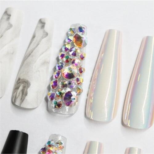 30pcs New luxury jewelry long ballet coffin fake nails crystal diamond Long Coffin French Fake Nails Full Cover Nail Art Tip