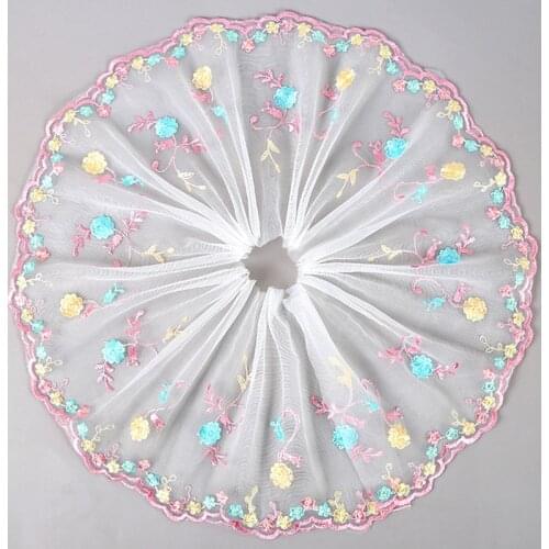 30Yards Flower Embroidered Mesh Lace Trim Dolls Dress Accessories Sewing Crafts Bra Underwear Fabric 21cm Width