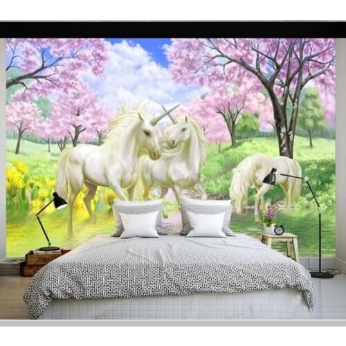 Papel de parede Fantasy Sakura Unicorn 3d wallpaper,living room tv wall kitchen children bedroom wall papers home decor mural