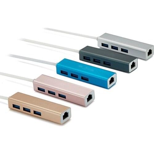 50pcs 3 Ports USB 3.0 HUB Type C Thunderbolt 3 to RJ45 100Mbps Ethernet LAN Adapter Data Type-C For Macbook