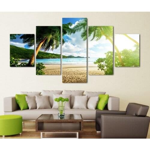 5D Full Square Round DIY Diamond Painting Cross Stitch 5pcs Beach Palma Tree Group Seascape Embroidery Mosaic Home Decoration