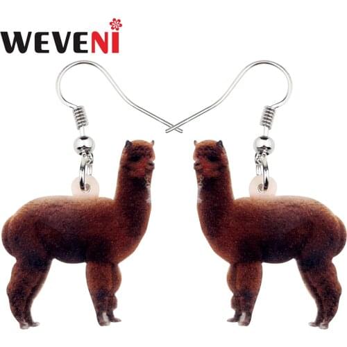WEVENI Acrylic Cute Alpaca Llama Earrings Drop Dangle South American Animal Jewelry For Women Girls Gift Charms Souvenir Bijoux