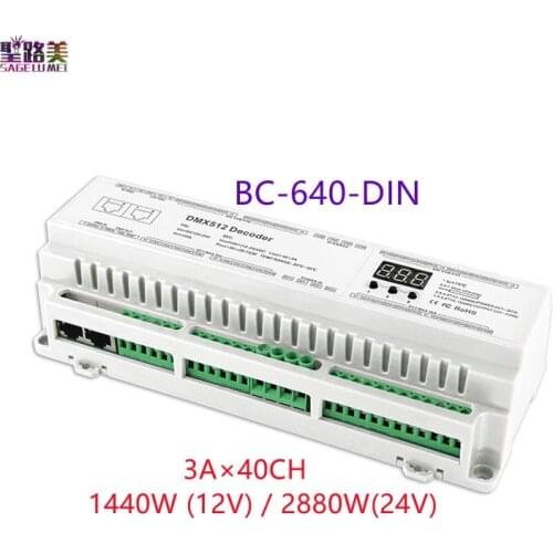 BC-624-DIN/BC-632-DIN/BC-640-DIN DIN Rail 5A*24CH/3A*32CH/3A*40CH DMX512 Constant Voltage PWM Decoder RJ45 Terminal Block