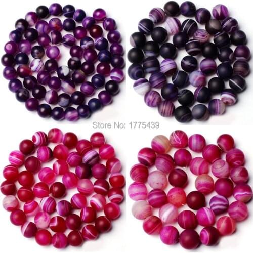 Free Shipping 6mm 8mm 10mm Natural Frosted Banded Fuchsia Purple Color Agat Onyx Round Shape Loose Beads Jewellery Making