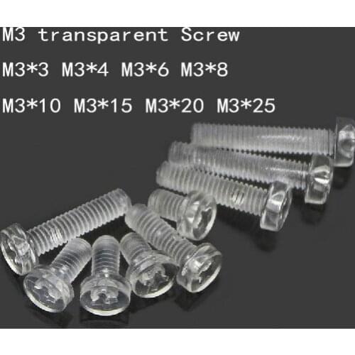M3 x 25mm bolt Transparent PC Plastic screw bolt Home Light isolation screw clear DIY PC Acrylic bolt nut LED install fastener