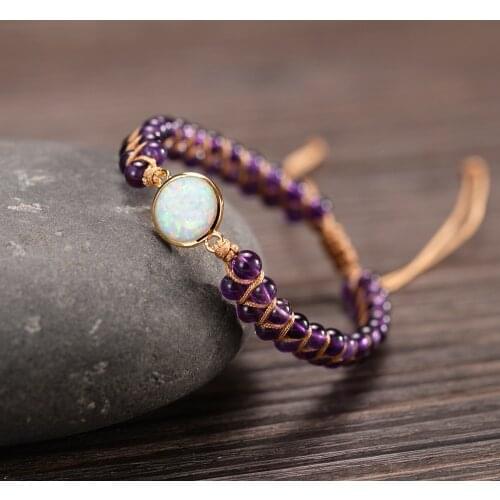 Stone Wrap Bracelets Femme Amethysts Opal String Braided Yoga Friendship Bracelet Bangle Bohemian Jewellery Charm