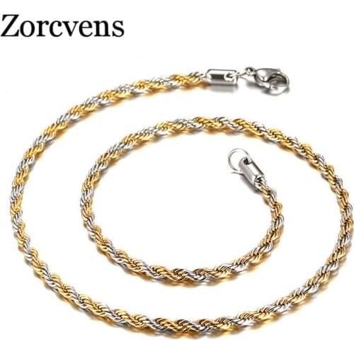 ZORCVENS 4MM Wide Link Chain Necklace Twisted Chain Gold and Sliver Color Men Necklaces Long Stainless Steel Chain