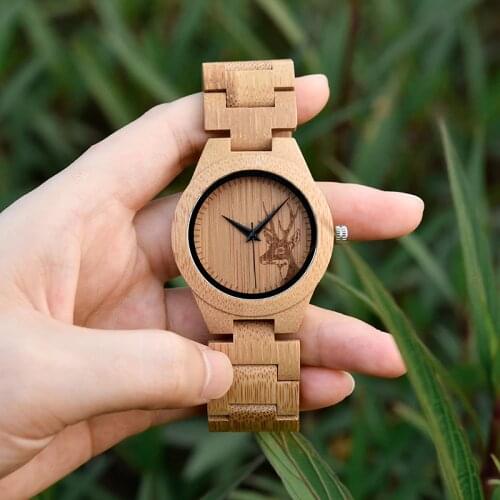 BOBO BIRD E04 Womens Elk Deer Design Dial Fashion Bamboo Watch Japan Quartz Bamboo Band Watches As Best Gift For Ladies Relojio