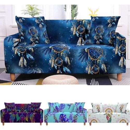 3D Dreamcatcher Feather Printed Couch Cover Elastic Stretch Sectional Corner Sofa Cover Slipcover Armchair for Living Room
