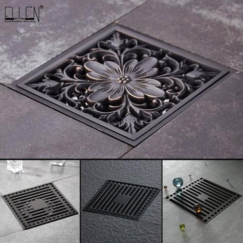 Black Floor Drainer 10*10cm Euro Style Bathroom Shower floor Drain Wire Strainer Art Carved Cover Waste Drainer ELD1024