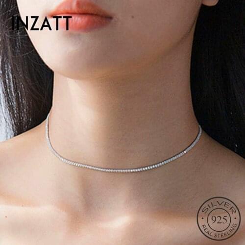 INZATT Real 925 Sterling Silver Zircon chain Choker Necklace For Fashion Women Party Minimalist Fine Jewelry Bohemia Accessories