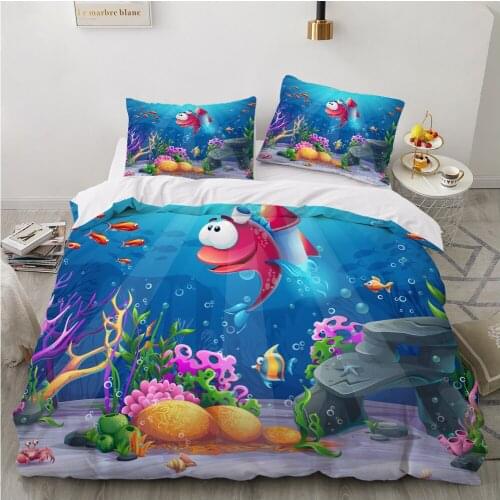 Childrens Bed linen set for home Bedding Set duvet cover Bed Cover 7pcs for Kids Baby Cartoon Underwater world fish drop