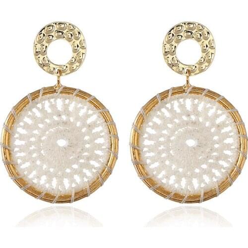 Korean Version Of The Long Earrings Large Circle Pendant Drop Earrings Personalized Hand-Woven Geometric Round Earrings