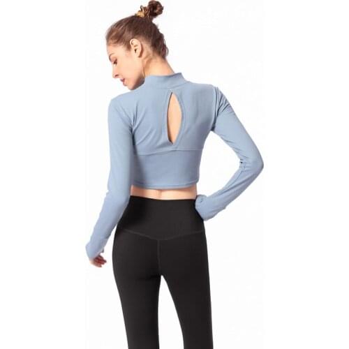 Women Gym Yoga T Shirt Zipper Long-sleeve Tight-fitting Crop Top Running Fitness Sport Workout Sportswear Sexy Back Clothing