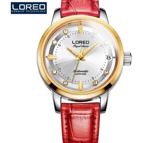 LOREO Sapphire Automatic Mechanical Watch Men silver Stainless steel waterproof leather Watch relogio feminine