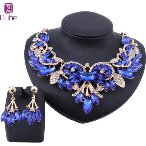 Fashion Rhinestone Crystal Choker Necklace For Women Statement Necklaces Earring Collar Wedding Party Jewelry Sets 10 Colors