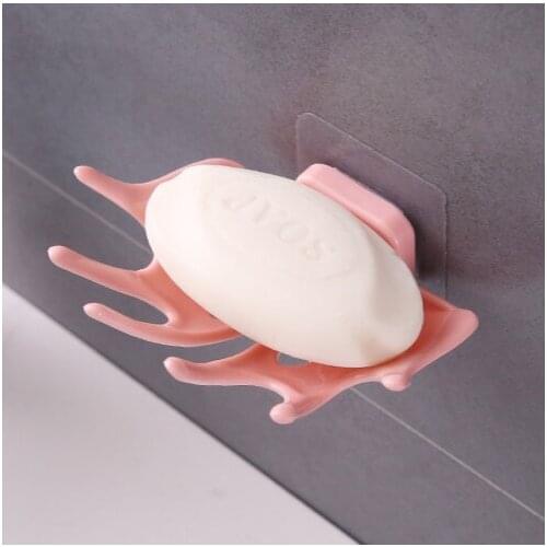 Soap Dish Maple Leaf Design PVC Soap Box Punch-free Strong Adhesive Soap Dishs Bathroom Drain Soap Holder Rack Tray Accessories