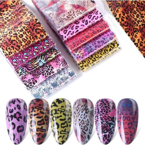 10pcs Leopard Animal Print Nail Foils Transfer Stickers Set Wraps Nail Art Decorations Acrylic Designs Adhesive Manicure TR19130