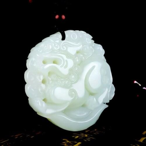 Natural ice chalcedony unicorn ward off evil pendant necklace