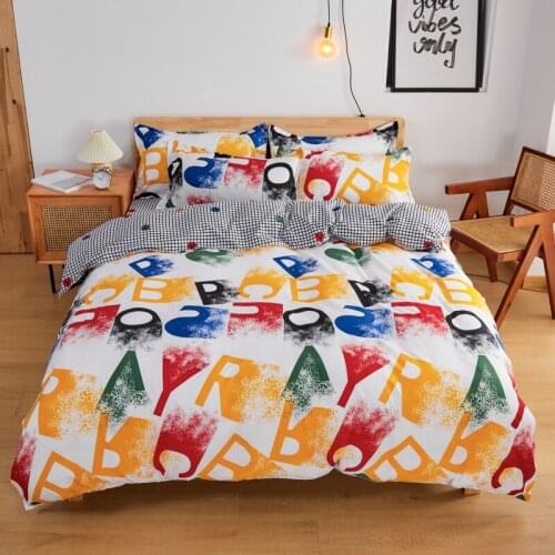 New Scrawl Bedding Set Cute Character Duvet Cover Set 3/4pc Bed Linens Color Bed Set Design Pillowcase Sheet And Fitted Sheet