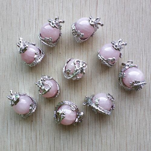 Wholesale 10pcs/lot New fashion Natural stone pink round Beads 16mm Dragon pendants for necklaces making free shipping