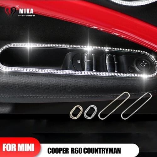 2 PCS Door Window Lift Switch Panel Crystal Frame Cover Diamond Button Stickers Car Accessories For Mini Cooper R60 Countryman