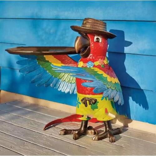Retro Parrot Butler Statue Bird Drink Serving Waiter With Wine Tray Indoor Pool Kitchen Bar Decoration Home Handicraft Crafts