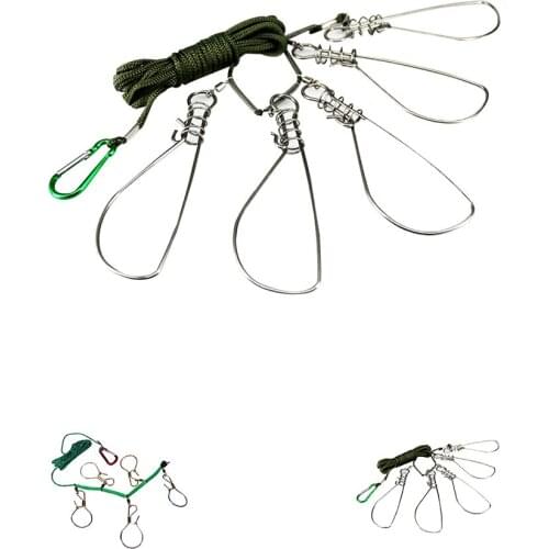 5M Fishing Rope with Lock Buckle Stainless Steel Live Fish Lock Belt Fishing Stringer Tackle Accessory
