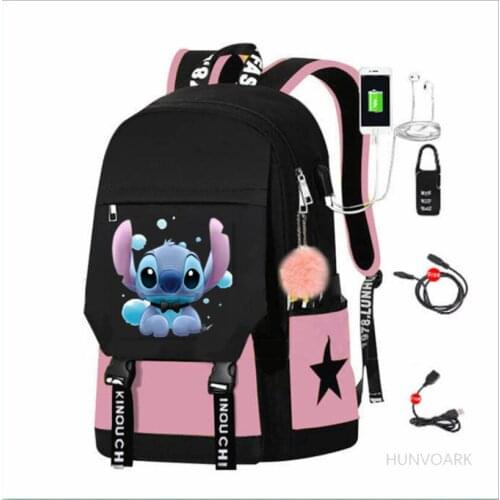 New Style Casual Stitch Usb Charge Backpack Boys Girls School Bag Men Women Rucksack School Bag Teens Daily New Stitch Knapsack