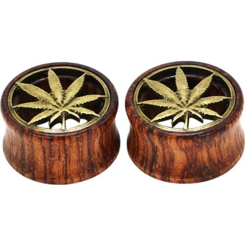 ELEIHENWTA 8mm-20mm Pair Wood Ear Tunnel Hollow Maple Leaf Ear Plug Piercing Body Jewelry Ear Expander Reamer Stretchin