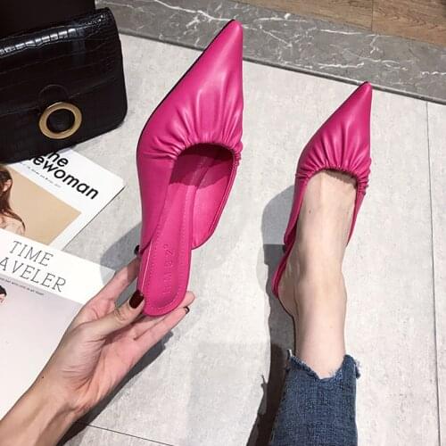 Candy Color Small Heel Slippers Women Pointed Toe Mules Women Dress Slides Female High Slippers Ladies Elegant Sandals Mules