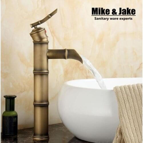 Deck Mounted Single Handle bamboo style Bathroom Sink Mixer Faucet Antique bronze high quality popularHot and Cold Water