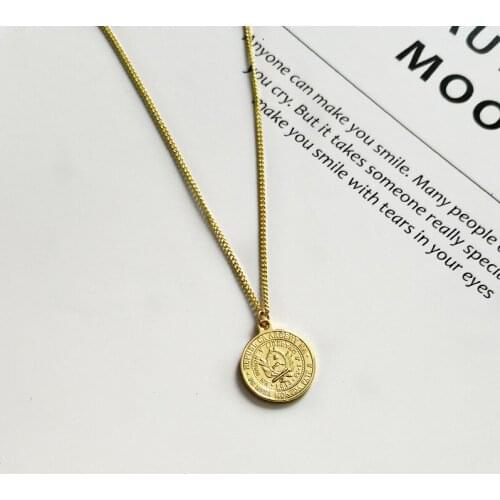 Vintage Argentina 1 Peso Coin Necklace Sun of May Round Face Pendant Necklaces 18mm Gold Sunrise Women Disc Neclace